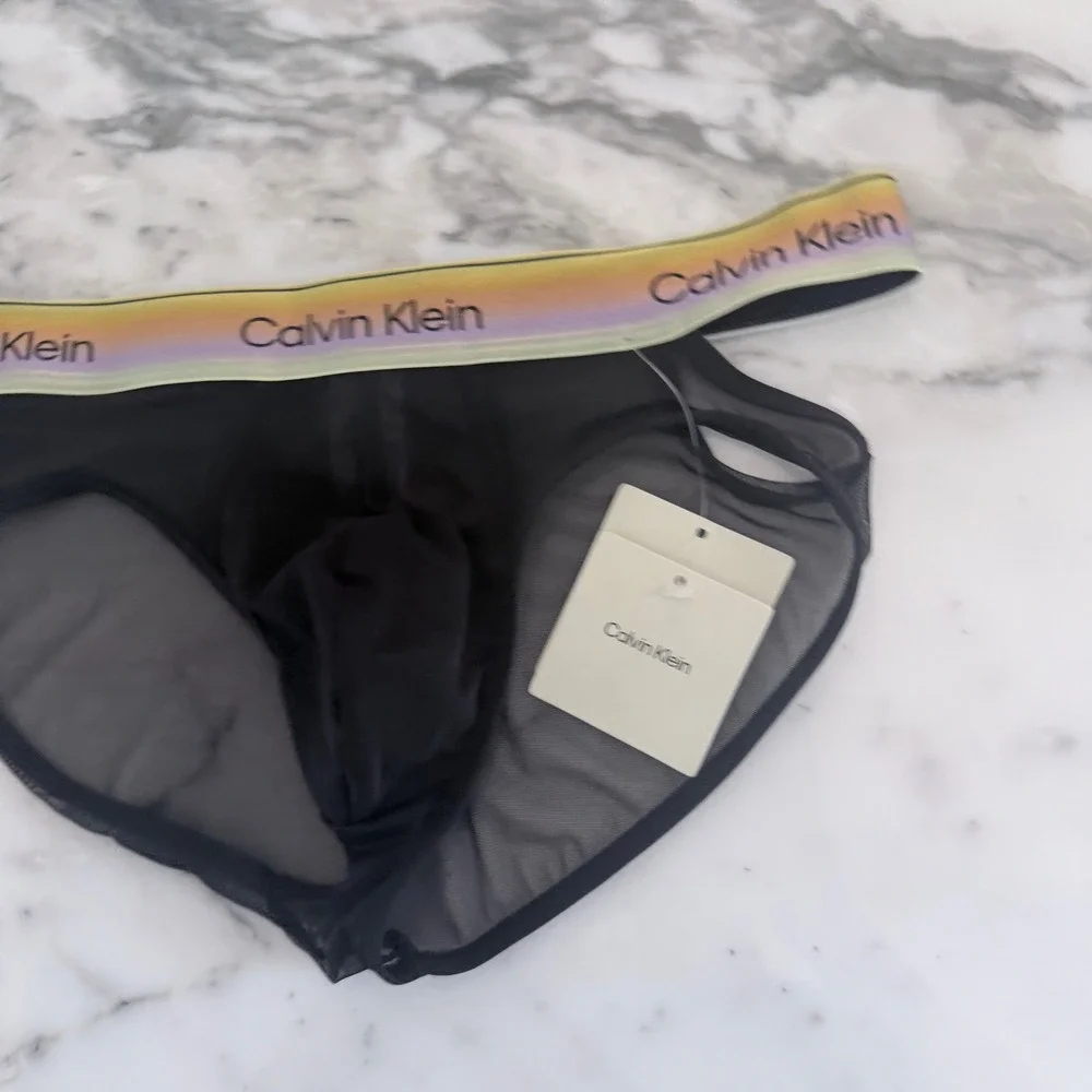Calvin Klein Icon Mesh Pride Briefs Black Rainbow Waistband NB4594 Small